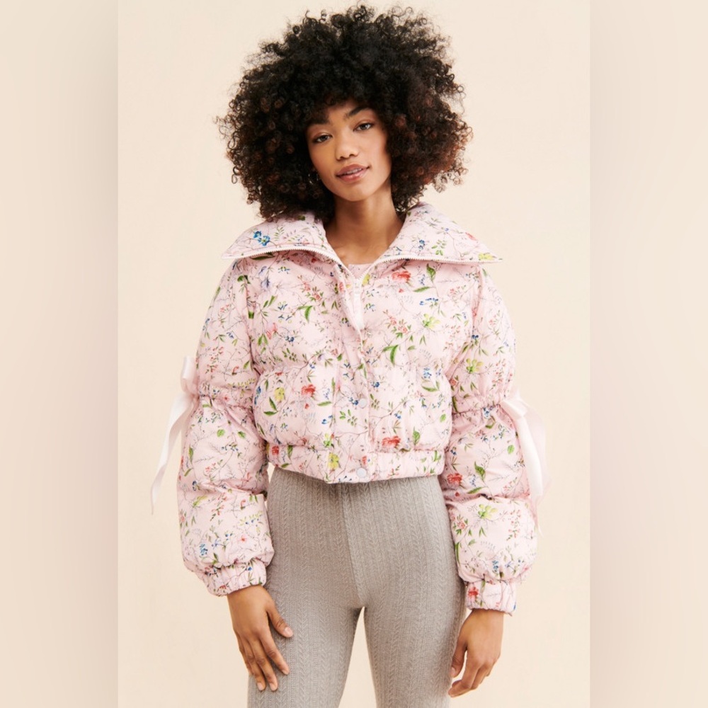 🎀Selkie Marshmallow Puffer Cropped Jacket Pink Floral🎀
